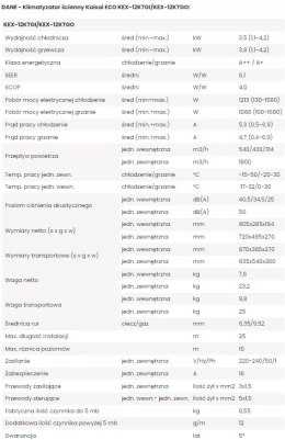 KAISAI PAKIET KLIMATYZATORA ECO KEX-12KTGO + KEX-12KTGI 3,5KW